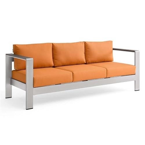 Shore Outdoor Patio Aluminum and Fabric Sofa in Silver/Orange