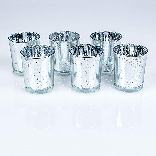 Fantado Mercury Glass Votive Tea Light Candle Holder - Silver (2.5 Inches) (6 Pack) by PaperLanternStore