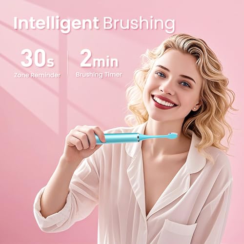 YUNCHI Elektrische Zahnbürste, Schallzahnbürste für Erwachsene & Kinder - 40000 VPM, USB-C Aufladbar, 5 Putzmodi mit Intelligente Merkfunktion, 8 Bürstenköpfe + Reiseetui, Blau – Bild 5