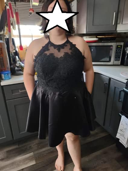 Tvuyet Lace-Applique Short Homecoming Dresses for Women with Pockets Satin Beaded Prom Cocktail Dress for Teens - Image 6