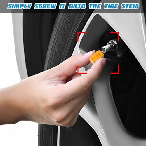 Image of Osilly Car Tire Stem Valve Caps, 8 PCS Aluminum Alloy Valve Stem Covers, Leak-Proof Tire Cap Cover Accessories, Hexgon Style Wheel Air Valve Caps for SUV Car Bike (Yellow)