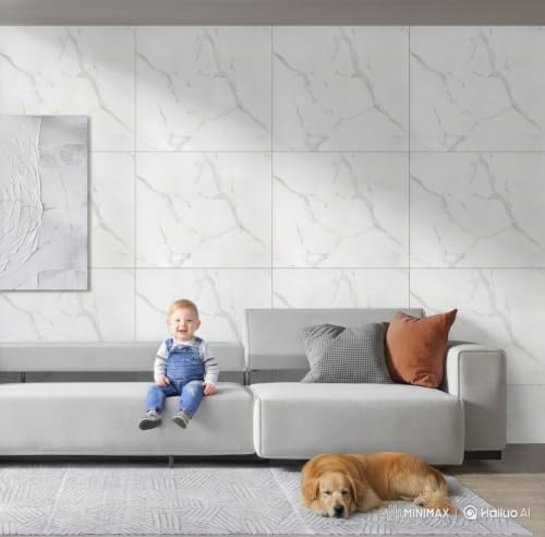Image of WALLVEAR PE Foam Marble Wall Panel Sheet | Self Adhesive DIY Wall Covering (4, Off White)