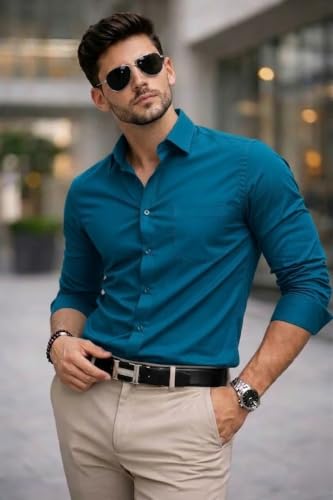 Image of Nexora Men's Slim Fit Formal Shirt, Cotton, Full Sleeve, Spread Collar, Breathable, Office