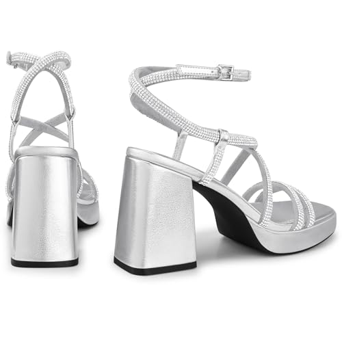Image of CELLENZ Women Chunky Platform Heels: 3.9 Inch High Heel Prom, Wedding, Party, Square Open Toe Heeled Sandals, Strappy Comfortable Sexy Dressy Heels