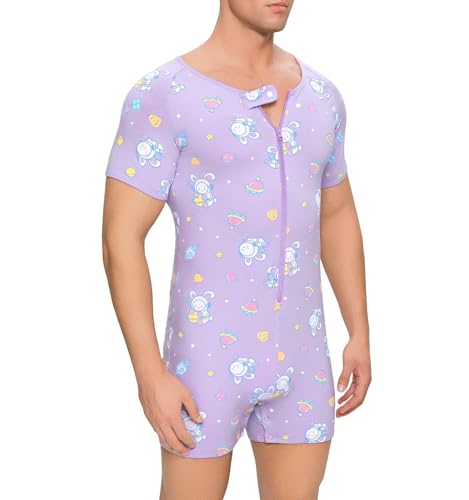 Men's Short Sleeve Romper Crotch Shirt Bodysuit One Piece Pajamas4
