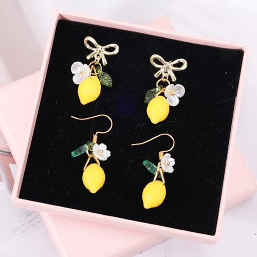 2 Pairs Lemon Dangle Drop Earrings for Women, Cute Fruit Yellow Lemon Bow Earrings Fruit Jewelry Accessories Gift for Cosplay Birthday Parties4