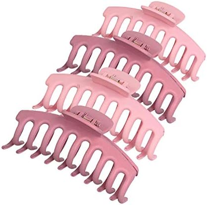 4 pcs Large Hair Claw Clips for Thick Hair - Matte Plastic Butterfly Hair Clips Strong Hold for Women and Girls French Curly Hair (Pink+Rose)