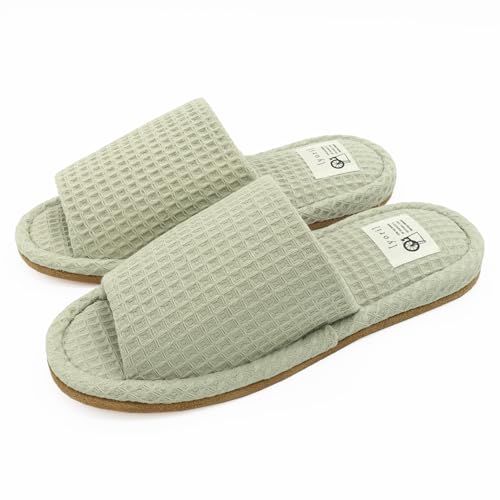[オクムラ] スリッパ 洗える yoriコットンワッフル グリーン Lサイズ