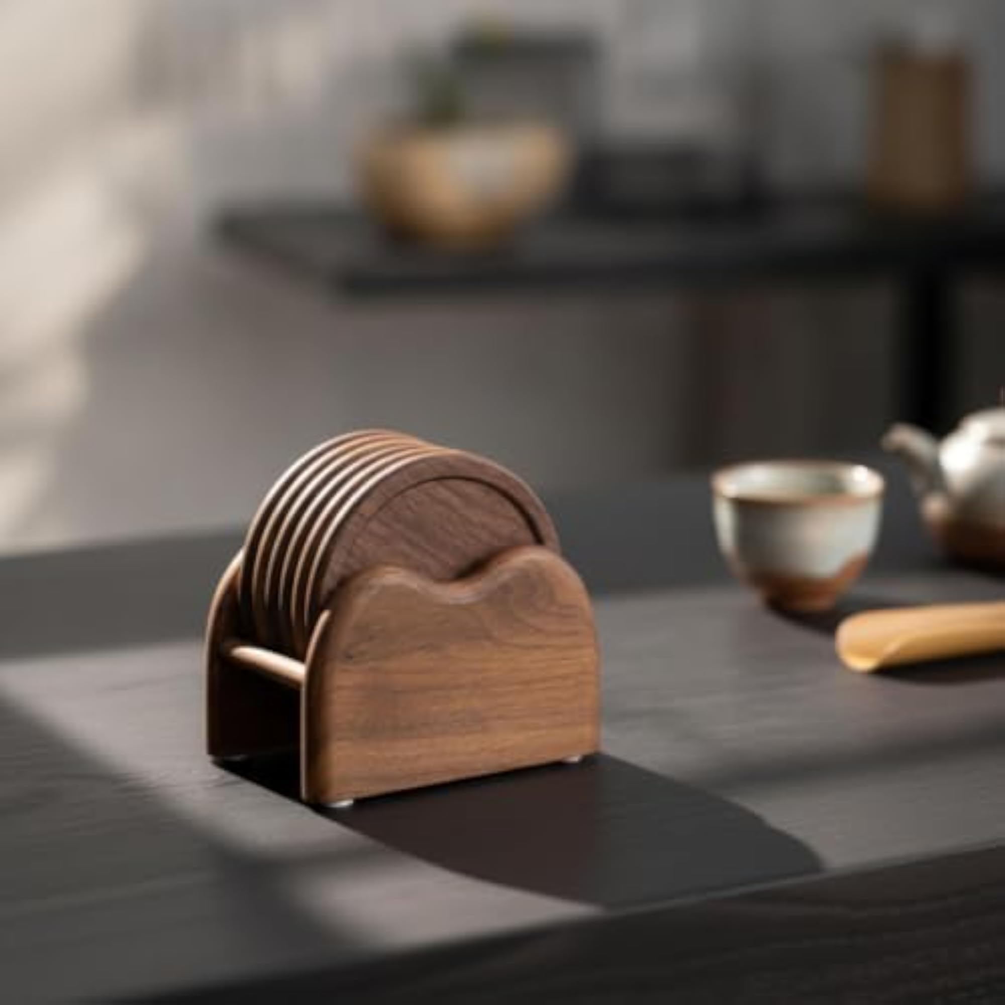 Wooden Coaster Set with Holder for Home Entertaining