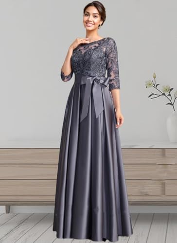 Mother of The Bride Dresses for Wedding 2025 3/4 Sleeve Satin Lace Appliques Modest Formal Evening Gowns with Pockets2