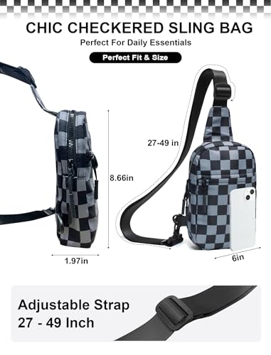 Image of Checkered Sling Bag for Women, Spacious Checkered Crossbody Bag Shoulder Bag Purse with Adjustable Strap, Travel