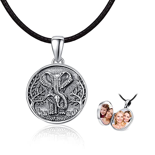 Elephant Locket Necklace 925 Sterling Silver Animal Elephant Pendant Photo Necklace That Holds Pictures Locket Jewelry Gifts For Women Men #TOP2