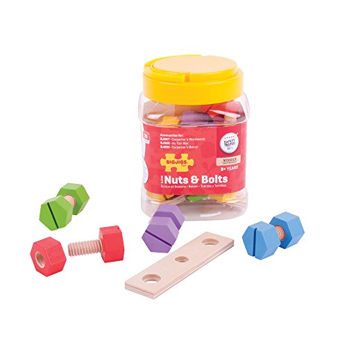 Bigjigs Toys Jar of Wooden Nuts and Bolts - Construction Set