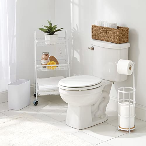 Image of mDesign Metal Wastepaper Bin - Compact Rectangular Bathroom Bin - Rubbish Basket for Home and Office - White (Pack of 3)