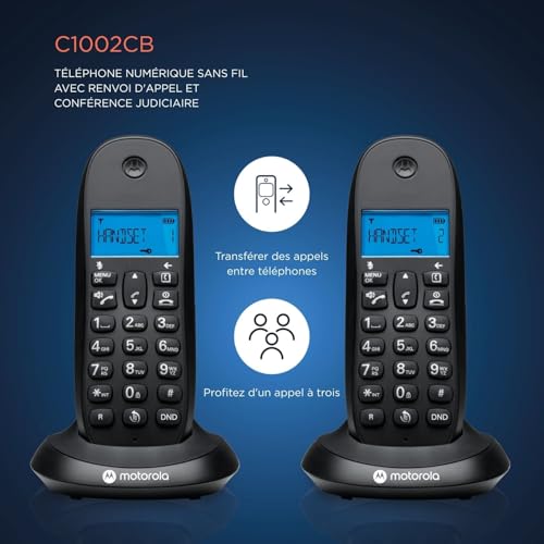 Téléphones numériques sans fil DECT Motorola C1002CB+ noir à mains libres - 5