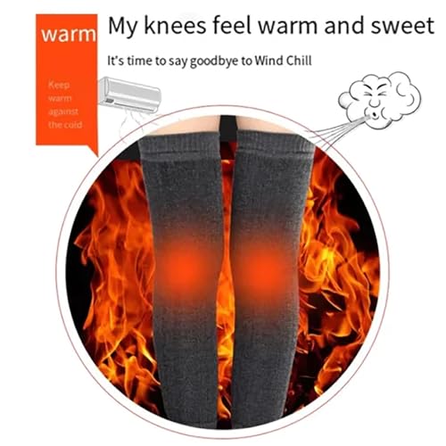 مدفئ الساق من الكشمير، دعامات ركبة من الكشمير، محبوك للتدفئة في الشتاء فوق الركبة، كم ضغط حراري سميك ودافئ للركبة (اسود، زوج واحد)