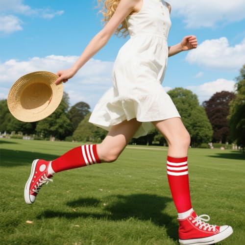 Image of DRESHOW 3 Pairs Cotton Knee High Socks for Women Solid Knit Knee Long Stocking Leg Warmer All Season Gift