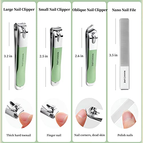 Agabani 4pcs Portable Nail Clipper Set, Manicure Kit Including Pointed Nail Clipper, Straight Nail Clipper, Nail File, PU Storage Bag, Suitable For Home And Travel Use, Gifts for Women and Men(PINK)