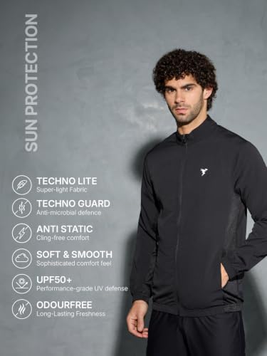 Image of TECHNOSPORT Men's Regular Fit Plus Size Solid Active Jacket With Techno Lite, UPF50+ Sun Protection