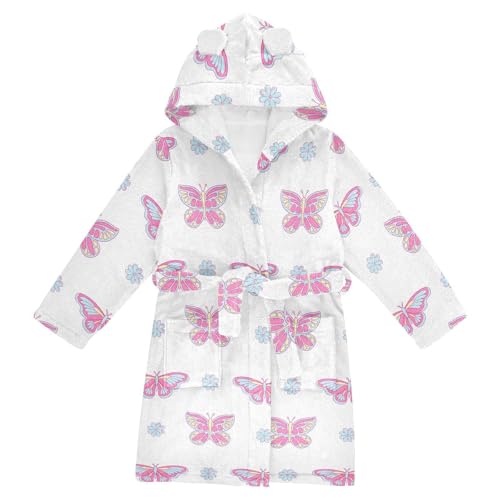 WIFIU Toddler Baby Hooded Bathrobe for Boys Girls Daisy Flower and Butterfly Printed, Soft Plush Bath Towel Robe with 2 Pockets for 10-12 Years