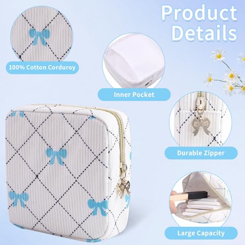 Image of Period Bag for Women - Cute Corduroy Sanitary Napkin Storage Bag with Bow Design | Period Pouch for Daily Use, Travel | Discreet Menstrual Pouch | Pad Bags for Period Holds Pads, Tampons