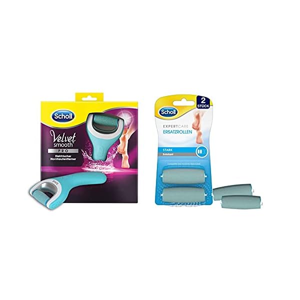 Scholl Velvet Smooth elektrischer Hornhautentferner Pro – 1 Gerät + Ladestation & Expert Care Wet & Dry Ersatzrollen…