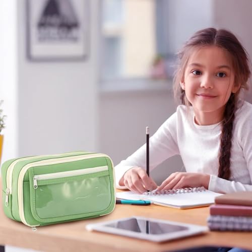 Image of Zibuyu Large Capacity Student Pencil Pouch for Girls & Boys, Fashion 9-Layer Pencil Case Bag, Zip-up Pencil Organizer, Multipurpose Pouch for Stationery Items, Makeup, Accessories, Green