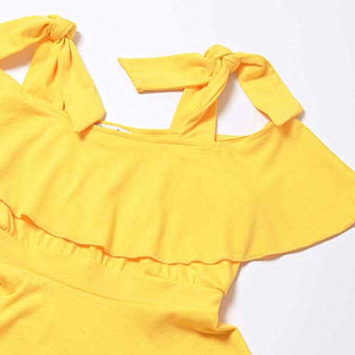 Mirawise Girl'S Tie Shoulder Sleeveless Ruffle Summer Casual Cotton Sundress A-Line Swing Dress 10 11 Yellow thumb #5