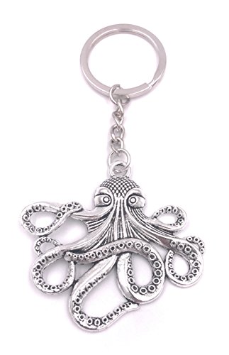 H-Customs Krake Oktopus Tintenfisch groß Schlüsselanhänger Anhänger Silber aus Metall