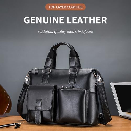 Bolso Mensajero de Cuero Vintage para Laptop 16 Pulgadas Negro miniatura 4