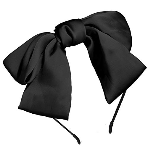 Chennie Bowknot Chiffon Headband Fashion Cute Black Big Bow Ribbon Hair Hoop Girls Kids Makeup Handmade Red Hair Band Elastic Headwear Hair Accessories for Women and Girls (Black)