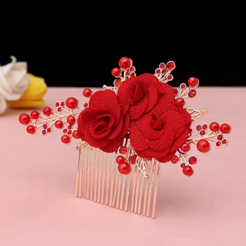 2 peças de pente de cabelo de flor nupcial flor rosa pérola strass cristal pentes laterais acessório