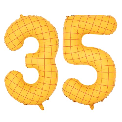 Image of 40 inch Large Number Balloon 35 Toy Inspired Story Yellow Birthday Balloon | Western Rodeo Party Supplies Boy Girl Story Anniversary Kids Birthday Party Cowboy Farm Themed Baby Welcome Decorations