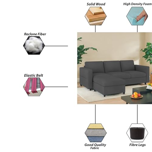 Image of Casaliving Lender 3 Seater Sofa Set with Center Table for Living Room (Black Colour) Premium Fabric Sofa