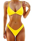 Aqua Eve Women Two Piece Bikini High Cut Swimsuit Triangle Bathing Suit Cheeky Bikini Set Yellow S