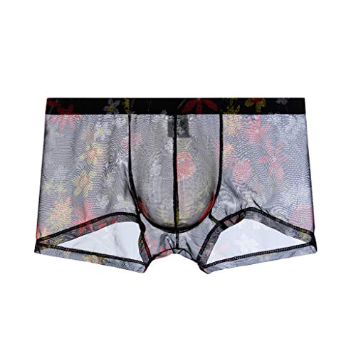 Generic Mens Ice Silk Boxers Sexy See Through Seamless Trunk Underwear Super Thin Bulge Pouch Boxer Briefs Floral Panties3