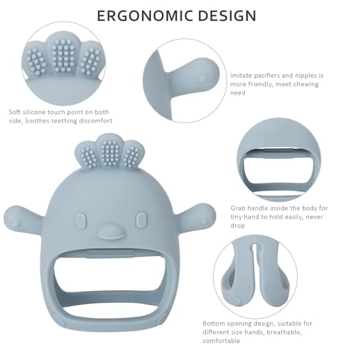 Image of PandaEar Silicone Baby Teething Toys| Baby Hand Teether Mitten for Sucking Needs| Chew Toys Hand Pacifier for Soothing Teething Pain Relief (Rattle Penguin Blue)