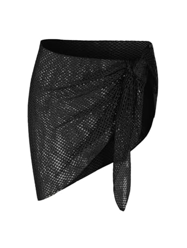Image of ZAFUL Sarong Coverups for Women Beach Vacation Fishnet See Thru Tie Side Bathing Suit Cover Up Mini Skirt