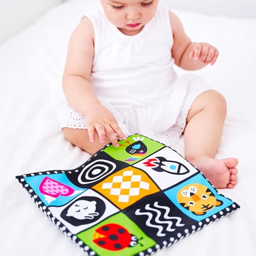 Image of SNOWIE SOFT 3Pcs Tummy Time Toys for Babies, Colored Baby Toys for 6 to 12 Months with 9-Grid Double-Sided Cartoon Printed Crinkle Fabric Handkerchief for Visual Sensory Development, Washable