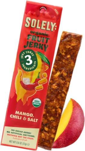 Image of SOLELY - Organic Spicy Mango Chili and Salt Fruit Jerky - 1 Individually Wrapped Fruit Strip - Fruit Leather Made from Dried Fruit - Healthy Snacks for Adults & Kids - Vegan, Non GMO - 0.8oz (23g)