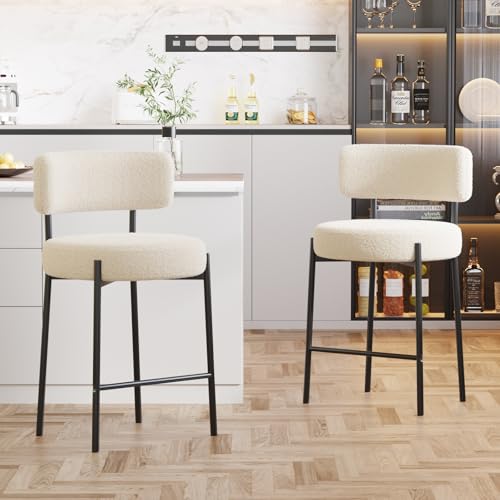 Ckaff Lot de 2 Tabouret de Bar, Chaise de Bar, Chaise de Cuisine Hauteur 63.5cm, Tabourets de Comptoir, Tabouret de Bistrot, Siège Rembourré avec Dossier, Repose-Pieds...