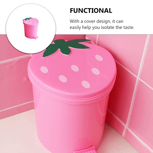 Image of Zerodeko Trash Can, Mini Plastic Trash Can with Lid, Cute Strawberry Garbage Bin Press Type Decorative Small Wastebasket Tabletop Storage Container for Home Office Room Decor (Desktop