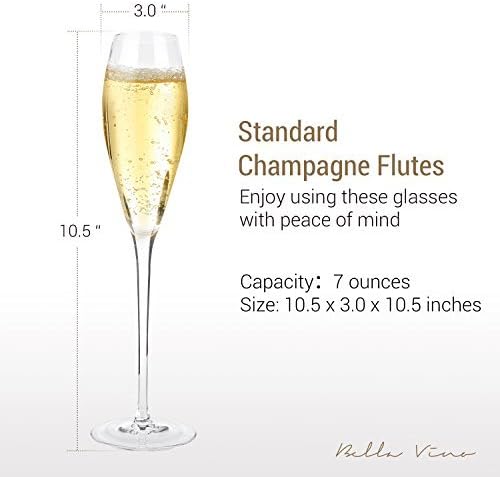 Miniatura 2 de Bella Vino Copas de champán de cristal soplado a mano, copas de champán estándar Bella Vino hechas de cristal de alta calidad, gran regalo, 10.5