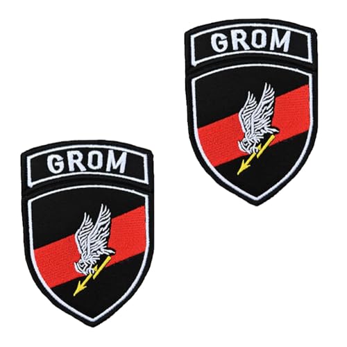 2 parches de parche de Grom de Polonia con gancho y bucle, emblema táctico bordado para ropa, mochila, chaqueta, jeans, brazalete, bolsa, chaleco, sombrero, bolsa, motociclista, uniformes