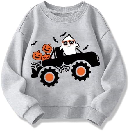 XFSJGNA Boys Halloween Sweatshirt 2t Girls Pumpkin Ghost Monster Truck Graphic Shirt Toddler Kids Halloween Long Sleeve Outfit Tops