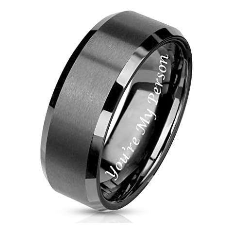 Personalized Matte Gunmetal Men's Tungsten Ring Custom Engraved Free - Wedding Band Engagement Ring - Ships From USA Cover