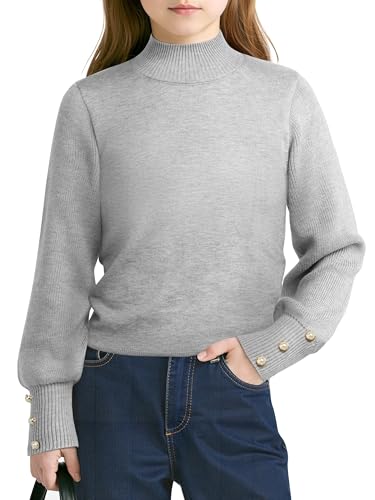 Girls Lantern Sleeve Pullover Sweater Crew Neck Knit Fall Winter Jumper, Size 5-14Y