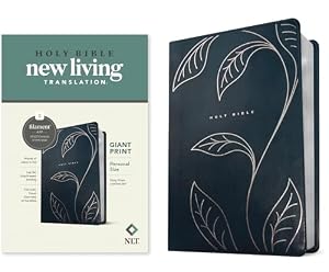 Book cover NLT Personal Size Giant Print Bible, Filament Enabled (LeatherLike, Navy Vines, Red Letter)
