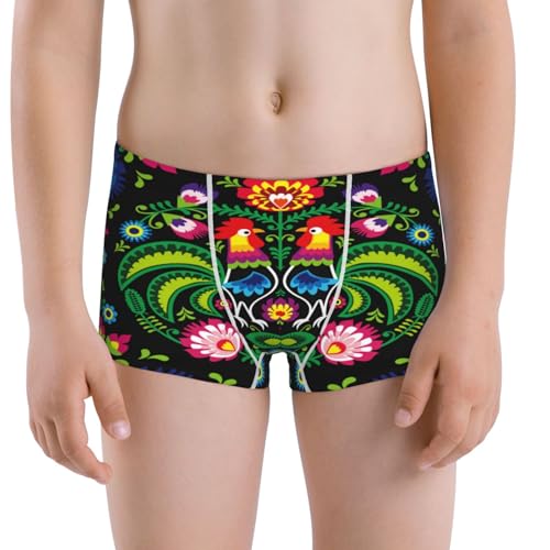 Boys' Cotton Boxer Brief Soft Underwear-Roosters And Flowers