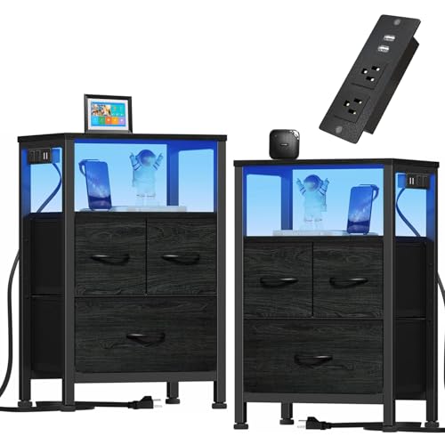 Listado de Buro de Noche de esta semana. 41 FURRIFIC Juego de 2 Buros para Recámara con 2 Estación De Carga(4 Salidas y 4 USB),Mesa de Noche para Recámara,Mesita De Noche, Muebles para Recamara,Mesa Auxiliar,Buro para...